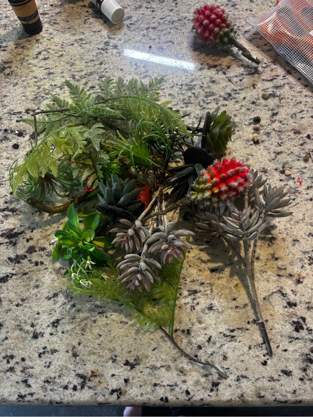Artificial Succulent and Fern Bundle in Green and Red -